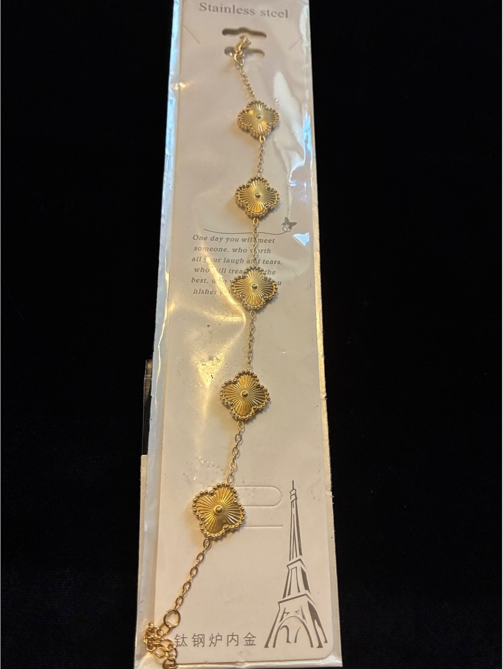 Stainless Steel Gold Tone Clover Bracelet